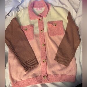 Pink Lily Women's Colorblock Cardigan - Cream, Pink, and Brown